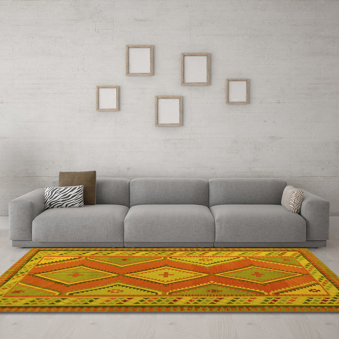 Machine Washable Oriental Yellow Traditional Rug in a Living Room, wshcon1208yw