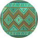 Round Machine Washable Oriental Turquoise Traditional Area Rugs, wshcon1208turq