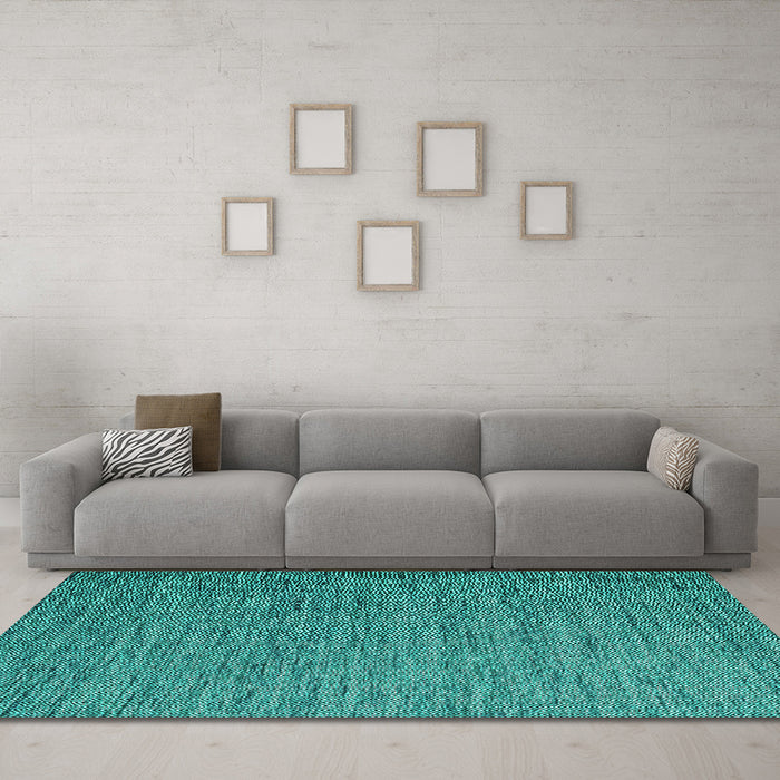Machine Washable Abstract Turquoise Contemporary Area Rugs in a Living Room,, wshcon1209turq