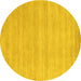 Round Machine Washable Solid Yellow Modern Rug, wshcon120yw