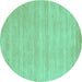 Round Machine Washable Solid Turquoise Modern Area Rugs, wshcon120turq