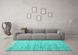 Machine Washable Abstract Turquoise Contemporary Area Rugs in a Living Room,, wshcon1210turq