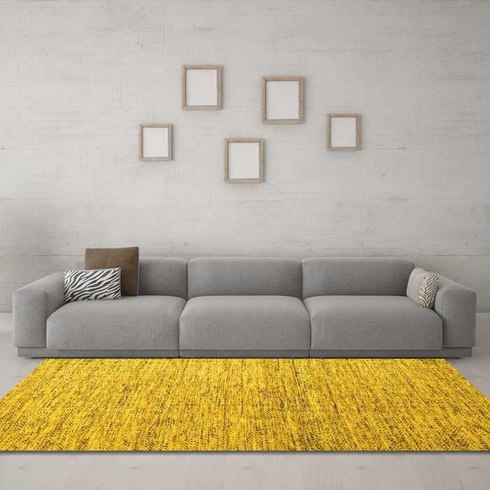 Machine Washable Abstract Yellow Contemporary Rug in a Living Room, wshcon1211yw