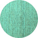 Round Machine Washable Abstract Turquoise Contemporary Area Rugs, wshcon1211turq