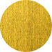 Round Machine Washable Abstract Yellow Contemporary Rug, wshcon1211yw