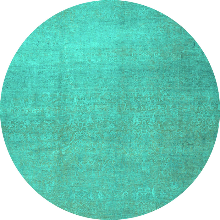 Round Machine Washable Abstract Turquoise Contemporary Area Rugs, wshcon1212turq