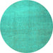 Round Machine Washable Abstract Turquoise Contemporary Area Rugs, wshcon1212turq