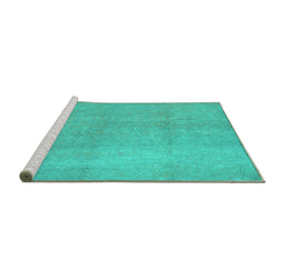Sideview of Machine Washable Abstract Turquoise Contemporary Area Rugs, wshcon1212turq