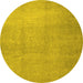 Round Machine Washable Abstract Yellow Contemporary Rug, wshcon1212yw