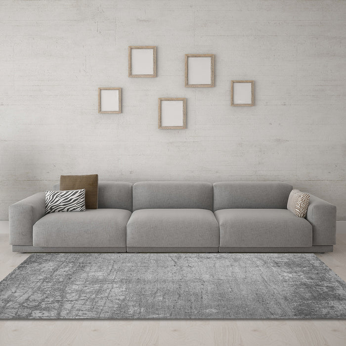 Machine Washable Abstract Gray Contemporary Rug in a Living Room,, wshcon1213gry