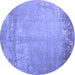 Round Abstract Blue Contemporary Rug, con1213blu