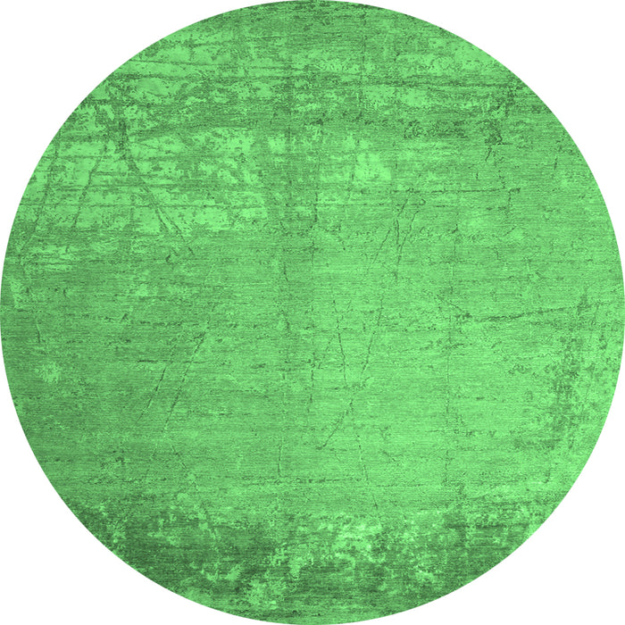 Round Machine Washable Abstract Emerald Green Contemporary Area Rugs, wshcon1213emgrn
