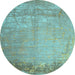 Round Abstract Light Blue Contemporary Rug, con1213lblu