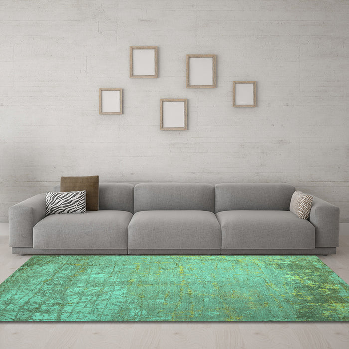 Machine Washable Abstract Turquoise Contemporary Area Rugs in a Living Room,, wshcon1213turq