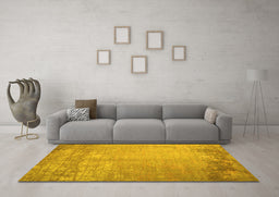 Machine Washable Abstract Yellow Contemporary Rug in a Living Room, wshcon1213yw