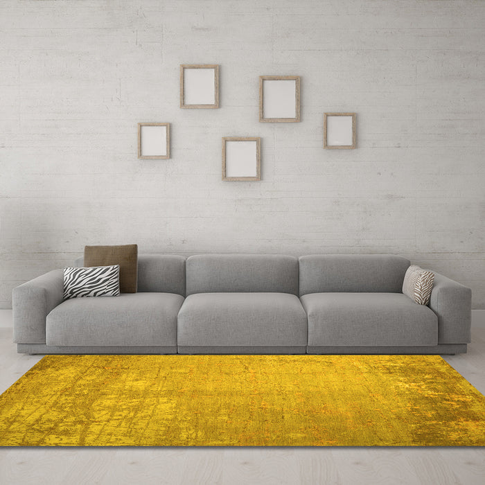 Machine Washable Abstract Yellow Contemporary Rug in a Living Room, wshcon1213yw