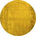 Round Abstract Yellow Contemporary Rug, con1213yw