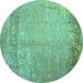 Round Abstract Turquoise Contemporary Rug, con1213turq