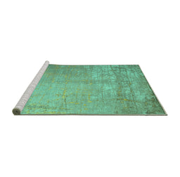 Sideview of Machine Washable Abstract Turquoise Contemporary Area Rugs, wshcon1213turq