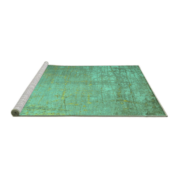 Sideview of Machine Washable Abstract Turquoise Contemporary Area Rugs, wshcon1213turq