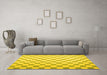 Machine Washable Checkered Yellow Modern Rug in a Living Room, wshcon1214yw