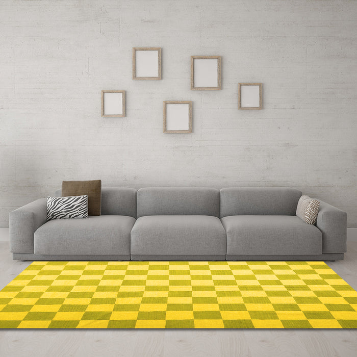 Machine Washable Checkered Yellow Modern Rug in a Living Room, wshcon1214yw