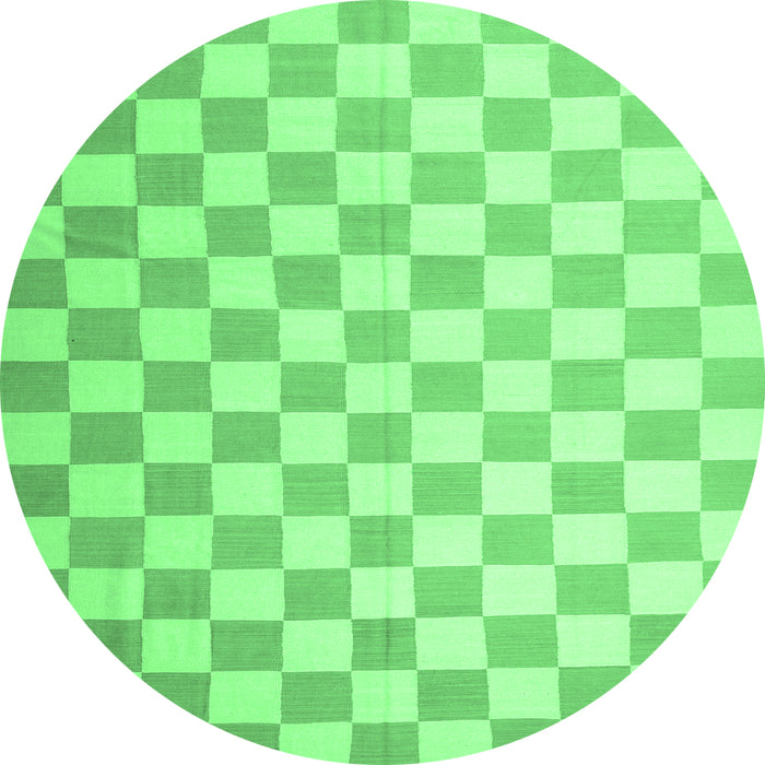 Round Machine Washable Checkered Emerald Green Modern Area Rugs, wshcon1214emgrn