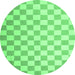 Round Machine Washable Checkered Emerald Green Modern Area Rugs, wshcon1214emgrn