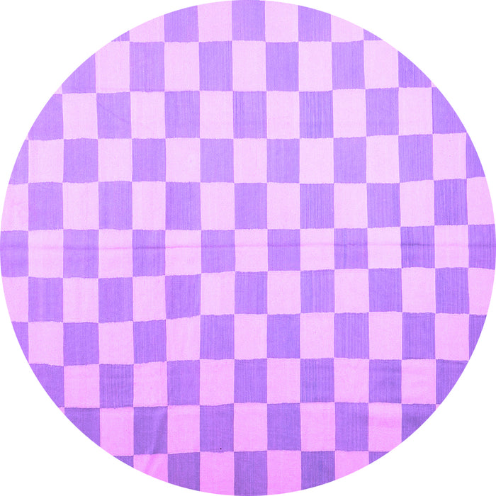 Round Machine Washable Checkered Purple Modern Area Rugs, wshcon1214pur