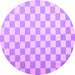 Round Machine Washable Checkered Purple Modern Area Rugs, wshcon1214pur