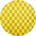 Round Machine Washable Checkered Yellow Modern Rug, wshcon1214yw