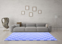 Machine Washable Checkered Blue Modern Rug, wshcon1214blu