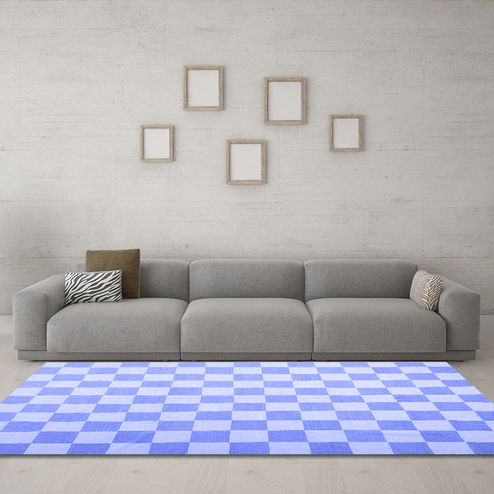 Machine Washable Checkered Blue Modern Rug in a Living Room, wshcon1214blu