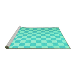 Sideview of Machine Washable Checkered Turquoise Modern Area Rugs, wshcon1214turq