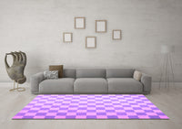 Machine Washable Checkered Purple Modern Rug, wshcon1214pur