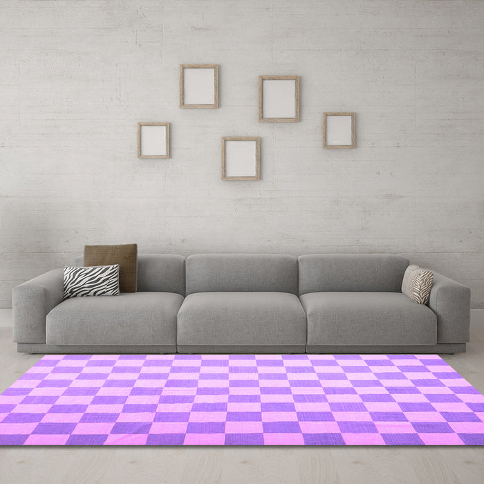 Machine Washable Checkered Purple Modern Area Rugs in a Living Room, wshcon1214pur