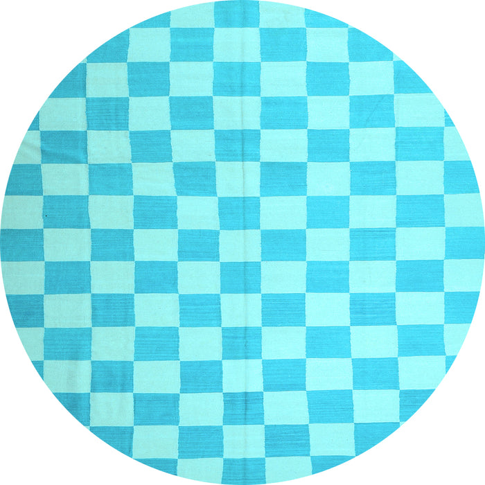 Round Machine Washable Checkered Light Blue Modern Rug, wshcon1214lblu