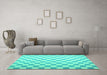 Machine Washable Checkered Turquoise Modern Area Rugs in a Living Room,, wshcon1214turq
