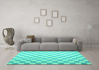 Machine Washable Checkered Turquoise Modern Rug, wshcon1214turq