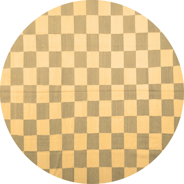 Round Checkered Brown Modern Rug, con1214brn