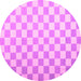 Round Machine Washable Checkered Pink Modern Rug, wshcon1214pnk