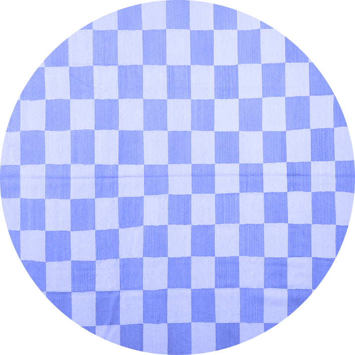Round Checkered Blue Modern Rug, con1214blu