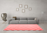 Machine Washable Checkered Red Modern Rug, wshcon1214red