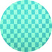 Round Machine Washable Checkered Turquoise Modern Area Rugs, wshcon1214turq