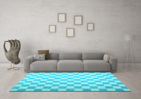 Machine Washable Checkered Light Blue Modern Rug, wshcon1214lblu