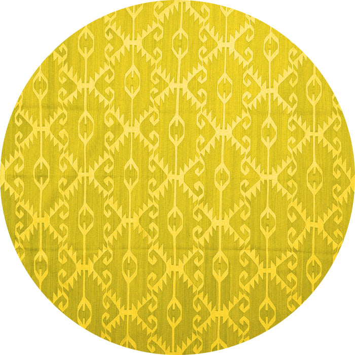 Round Abstract Yellow Contemporary Rug, con1215yw
