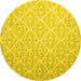 Round Abstract Yellow Contemporary Rug, con1215yw