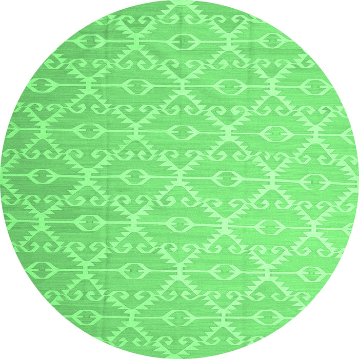 Round Machine Washable Abstract Emerald Green Contemporary Area Rugs, wshcon1215emgrn