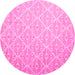 Round Machine Washable Abstract Pink Contemporary Rug, wshcon1215pnk