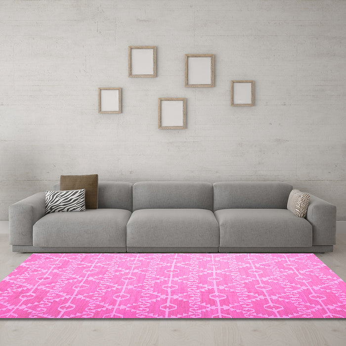 Machine Washable Abstract Pink Contemporary Rug in a Living Room, wshcon1215pnk